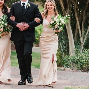 Revelry Gold Satin floor length dress